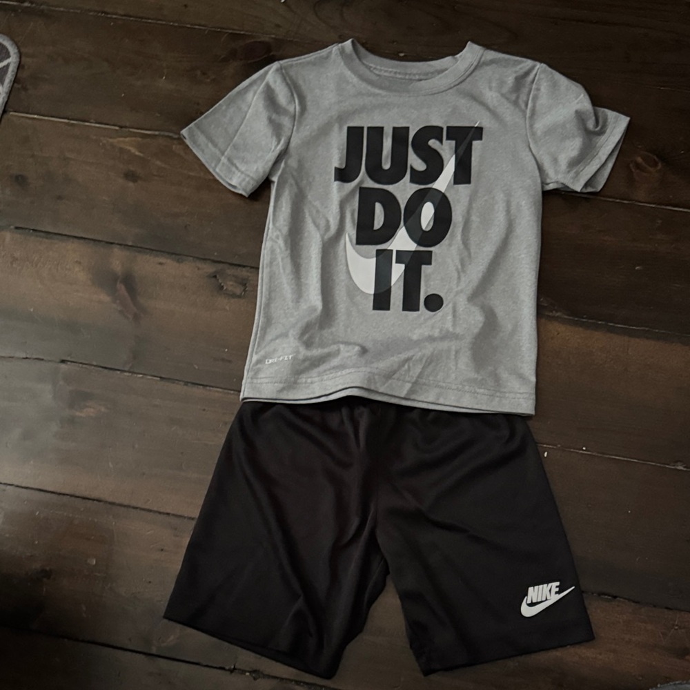 Nike Gray and Black 'Just Do It' Tee and Shorts